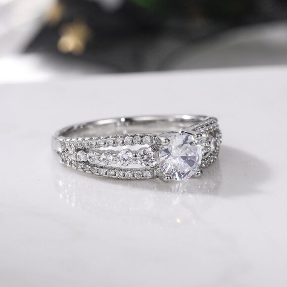 😍Diamond Shiny CZ Romantic Pure Silver Dainty Wedding Ring for Women, K868 - Picture 4 of 8